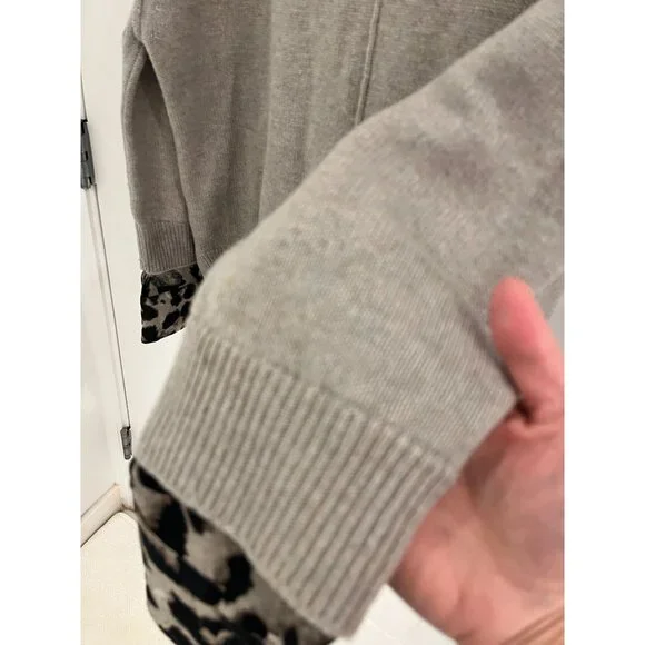 BROUCHU WALKER Layered Leopard Animal Print Sweater Sz LARGE Cashmere Wool - Picture 7 of 9